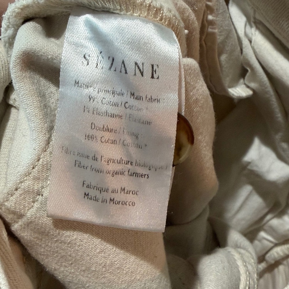 Sezane Manu Trousers Womens 36 US 4 Mottled Ecru Pleated Organic Cotton Pants‎ - Picture 5 of 9